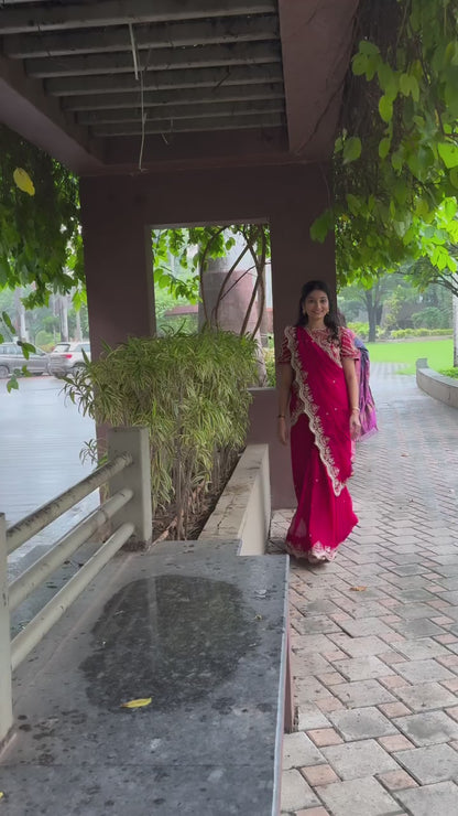 Regal Red Moti Handwork Saree with Heavily Embroidered Designer Blouse