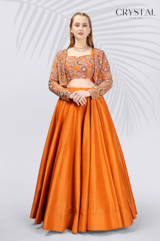 Orange Indo-Western Set – Hand Embroidery Details