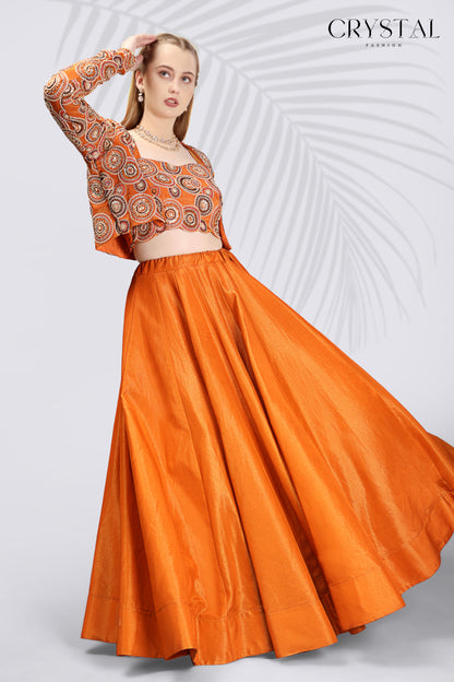 Orange Indo-Western Set – Hand Embroidery Details