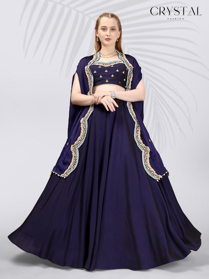 Sky Blue Organza Western Lehenga Choli – Hand Embroidery Work