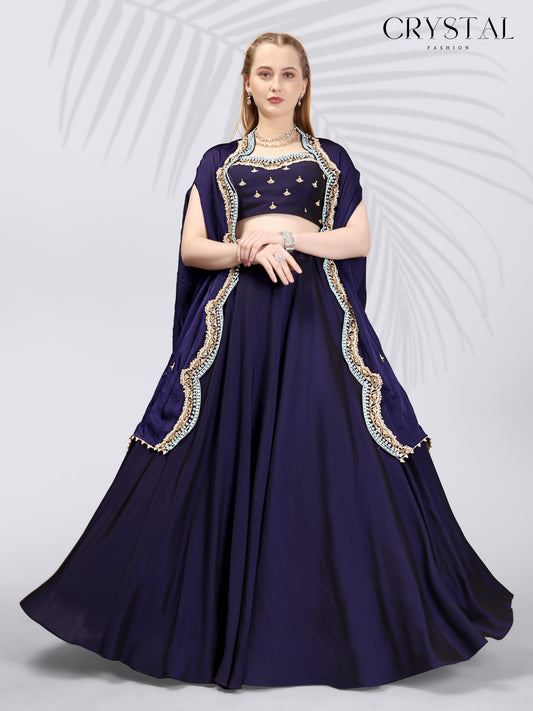 Sky Blue Organza Western Lehenga Choli – Hand Embroidery Work
