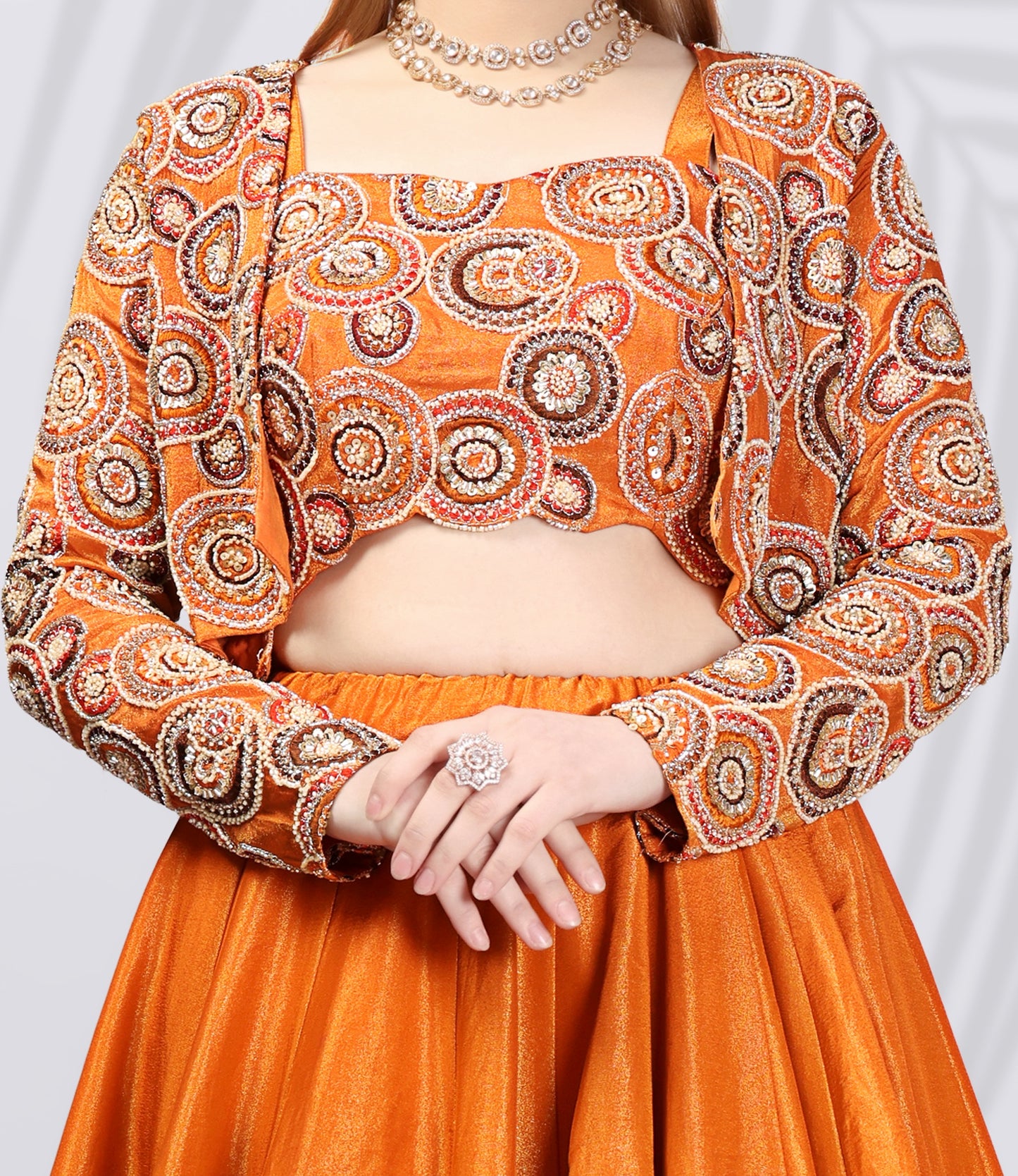 Orange Indo-Western Set – Hand Embroidery Details
