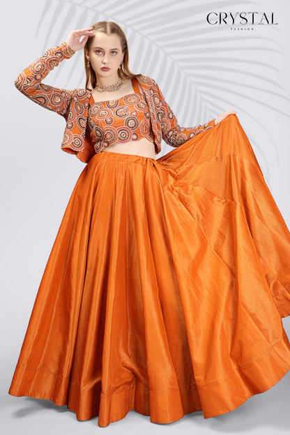 Orange Indo-Western Set – Hand Embroidery Details