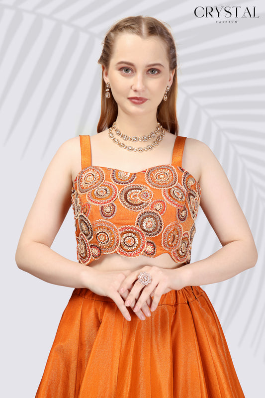 Orange Indo-Western Set – Hand Embroidery Details