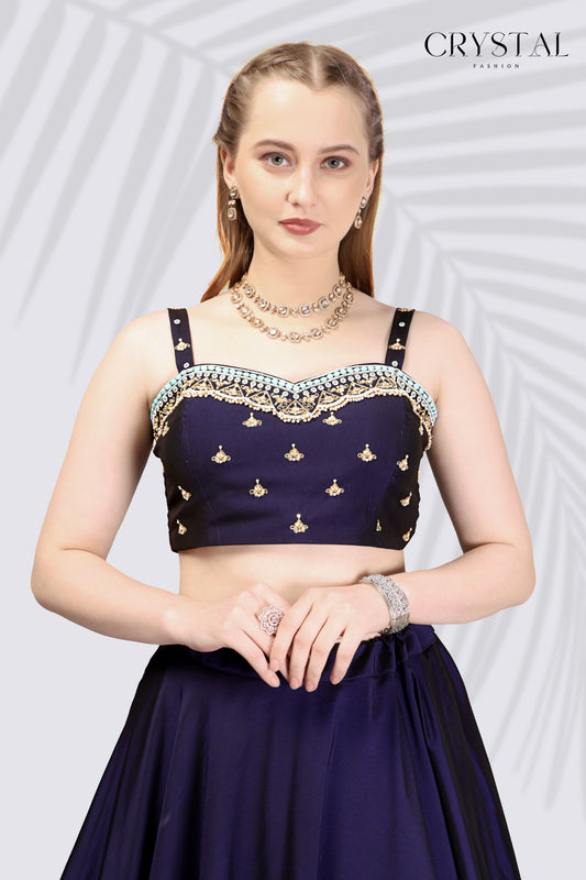Sky Blue Organza Western Lehenga Choli – Hand Embroidery Work